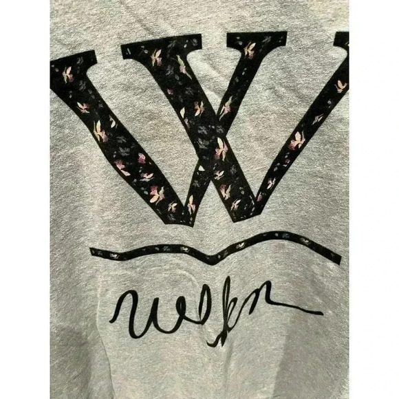 WLKN Sweater  Women’s M Long Sleeve Gray Floral Logo Pullover - Picture 3 of 7